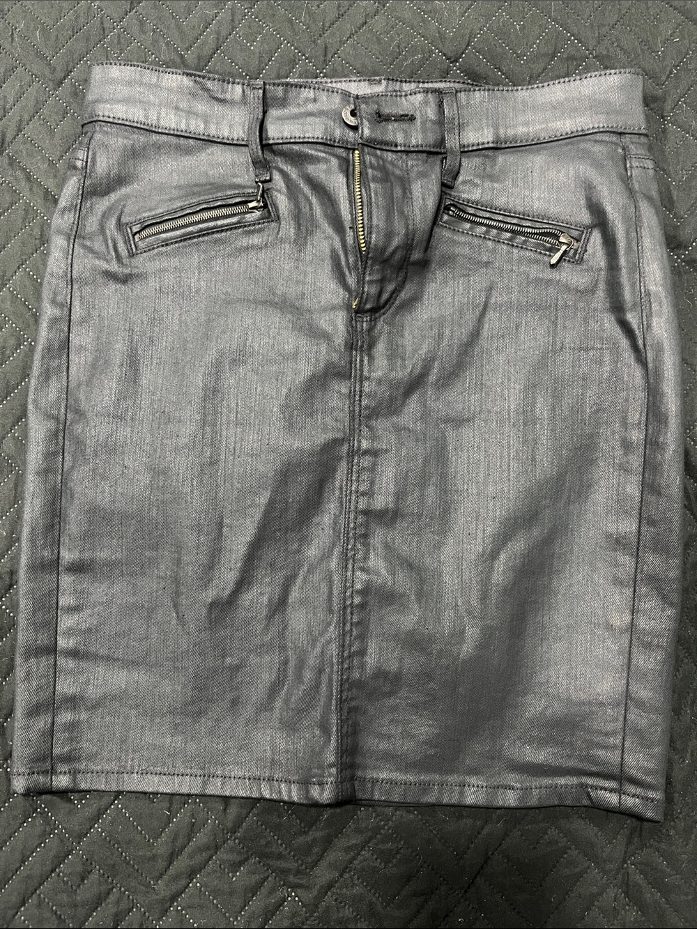 AG Adriano Goldschmied Painted Blue Denim Biker Pencil Skirt